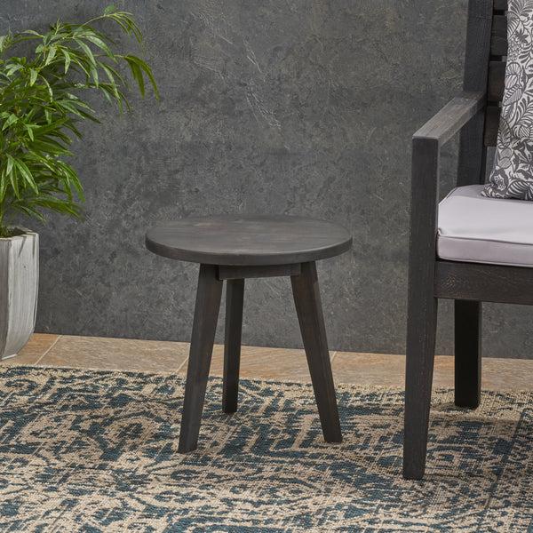 Gdf Studio Gino Outdoor Farmhouse Acacia Wood Side Table Dark Gray Finish