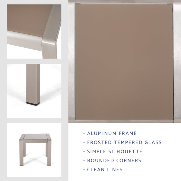 Gdf Studio Giovanna Coral Outdoor Aluminum Side Table With Glass Top