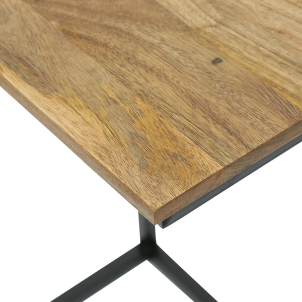 Gdf Studio Giovanna Modern Industrial Handcrafted Mango Wood C-Shaped Side Table With Charging Port Natural And Black