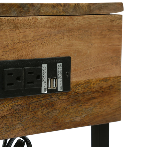 Gdf Studio Giovanna Modern Industrial Handcrafted Mango Wood C-Shaped Side Table With Charging Port Natural And Black