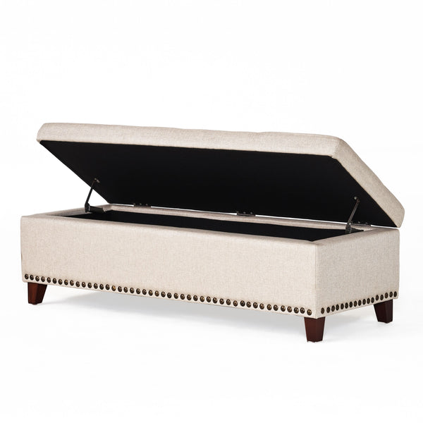 Gdf Studio Gisele Tufted Beige Fabric Rectangle Storage Ottoman Bench