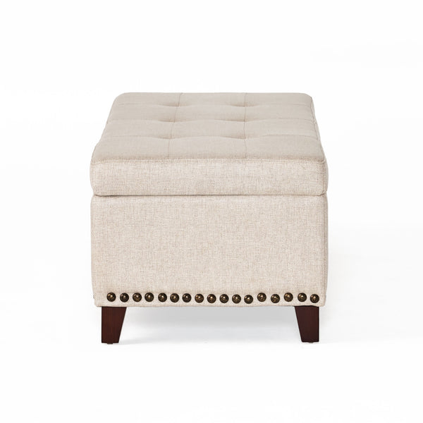 Gdf Studio Gisele Tufted Beige Fabric Rectangle Storage Ottoman Bench