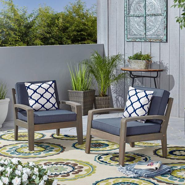 Gdf Studio Giselle Outdoor Acacia Wood Club Chairs W/ Water Resistant Cushions