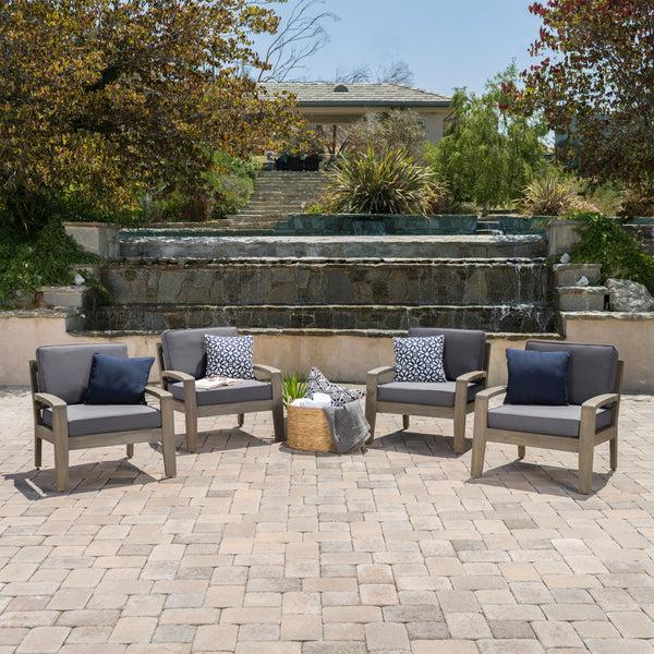Gdf Studio Giselle Outdoor Acacia Wood Club Chairs W/ Water Resistant Cushions