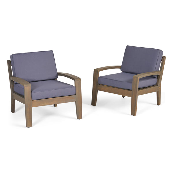 gdf studio Giselle Outdoor Acacia Wood Club Chairs w/ Water Resistant Cushions