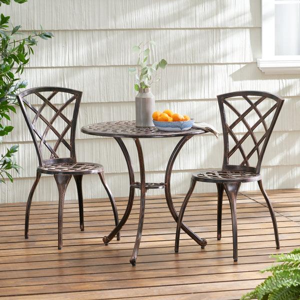 Gdf Studio Glenbrook Traditional Outdoor Copper Cast Aluminum Bistro Set With Umbrella Hole
