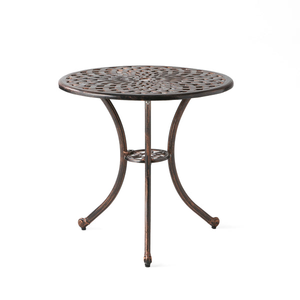 Gdf Studio Glenbrook Traditional Outdoor Copper Cast Aluminum Bistro Set With Umbrella Hole