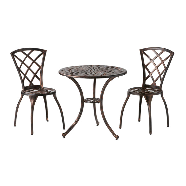 gdf studio Glenbrook Traditional Outdoor Copper Cast Aluminum Bistro Set with Umbrella Hole