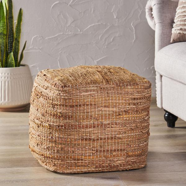 gdf studio Glencoe Boho Handcrafted Fabric Cube Pouf