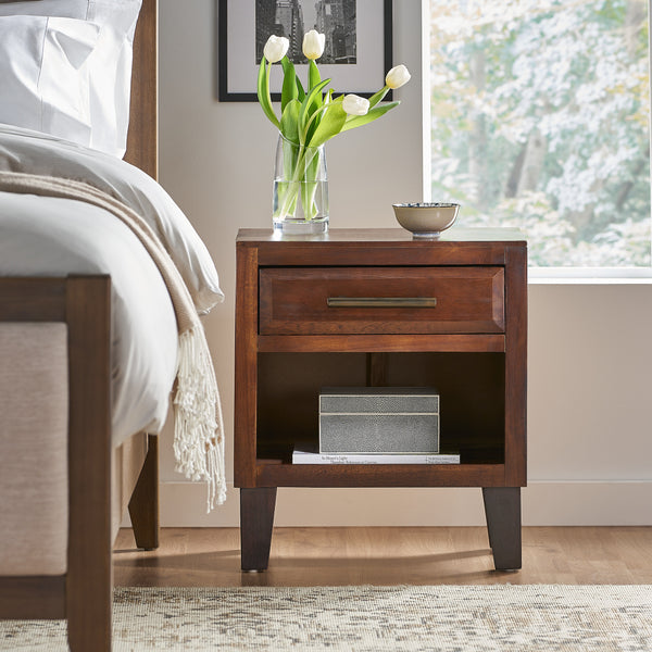Gdf Studio Glendora Brown Mahogany Solid Wood Single Drawer End Table Nightstand