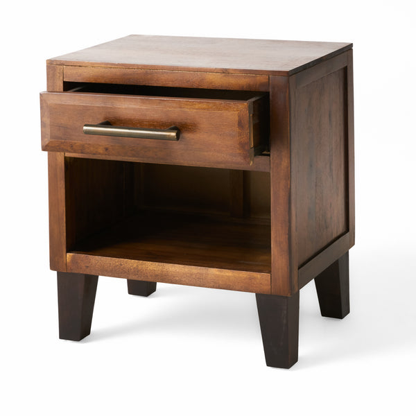 Gdf Studio Glendora Brown Mahogany Solid Wood Single Drawer End Table Nightstand