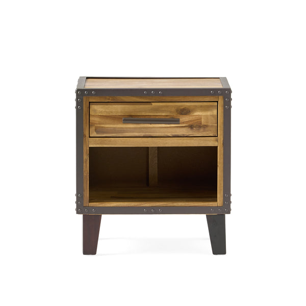 gdf studio Glendora Industrial Solid Wood Single Drawer End Table Nightstand