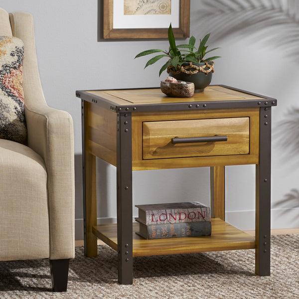 Gdf Studio Glendora Industrial Solid Wood Single Drawer Nightstand End Table