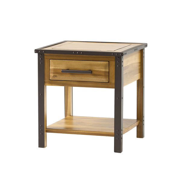 gdf studio Glendora Industrial Solid Wood Single Drawer Nightstand End Table
