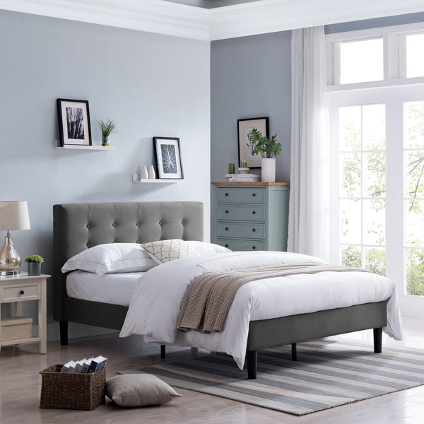 Gdf Studio Gloria Fully-Upholstered Queen-Size Platform Bed Frame Modern Contemporary Low-Profile