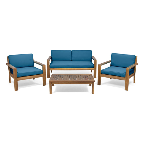 gdf studio Gloria Outdoor 4 Seater Acacia Wood Chat Set with Cushions