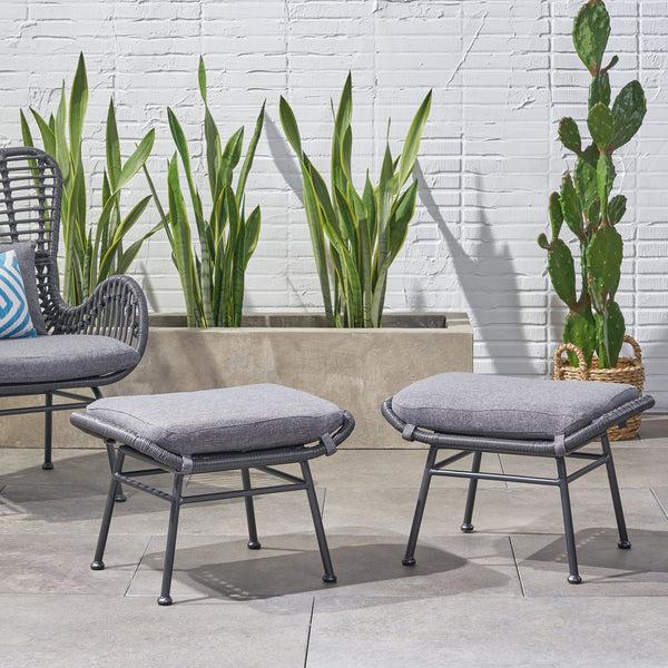 Gdf Studio Gloria Outdoor Modern Boho Wicker Ottoman (Set Of 2)