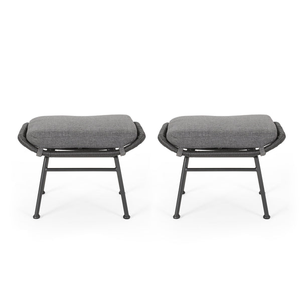 gdf studio Gloria Outdoor Modern Boho Wicker Ottoman (Set of 2)