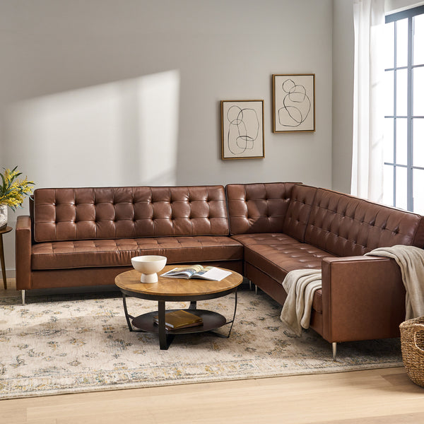 Gdf Studio Goliath Contemporary Faux Leather Tufted 5 Seater Sectional Sofa Set