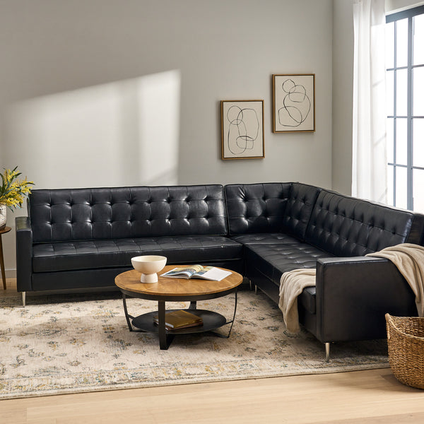 gdf studio Goliath Contemporary Faux Leather Tufted 5 Seater Sectional Sofa Set