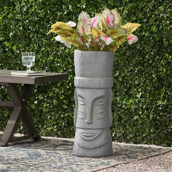 Gdf Studio Gomer Outdoor Easter Island Statue Decorative Planter Stone Gray