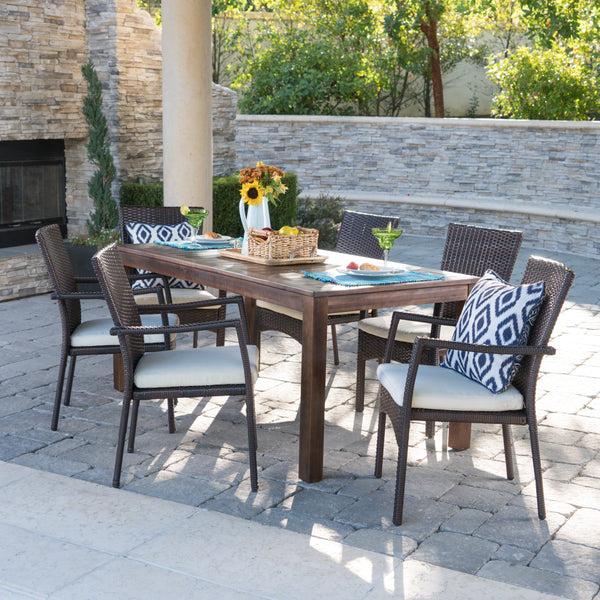 Gdf Studio Goodman Outdoor 7 Piece Dining Set With Dark Brown Finished Wood Table And Chairs