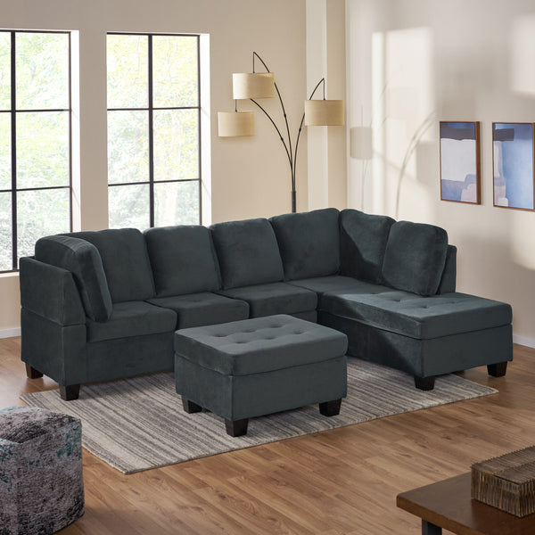 Gdf Studio Gotham 3-piece Charcoal Fabric Sectional Sofa Set