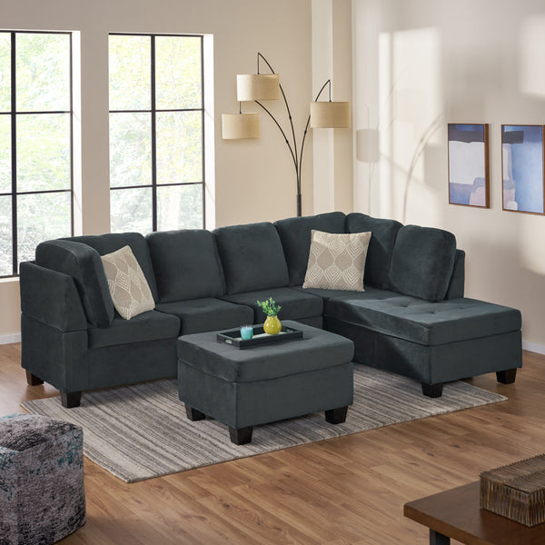 Gdf Studio Gotham 3-piece Charcoal Fabric Sectional Sofa Set