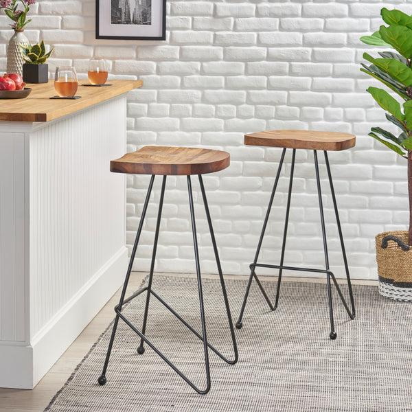 Gdf Studio Govan Handcrafted Modern Industrial Wood Bar Stools (Set Of 2)