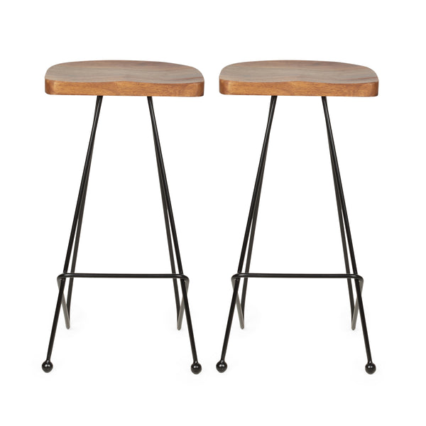 gdf studio Govan Handcrafted Modern Industrial Wood Bar Stools (Set of 2)