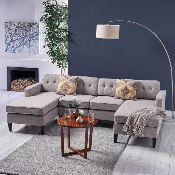Gdf Studio Grace Contemporary Fabric Chaise Sectional With Button Accents