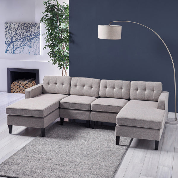 Gdf Studio Grace Contemporary Fabric Chaise Sectional With Button Accents