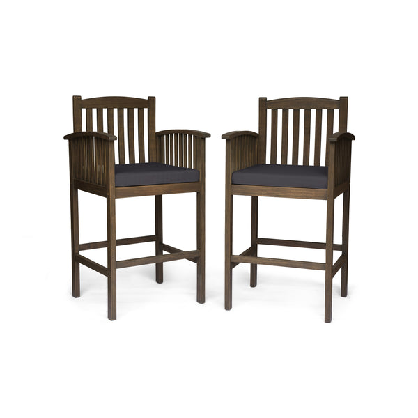 Gdf Studio Grace Outdoor Acacia Barstools Gray Finish And Dark (Set Of 2)