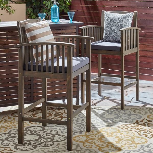 Gdf Studio Grace Outdoor Acacia Barstools Gray Finish And Dark (Set Of 2)