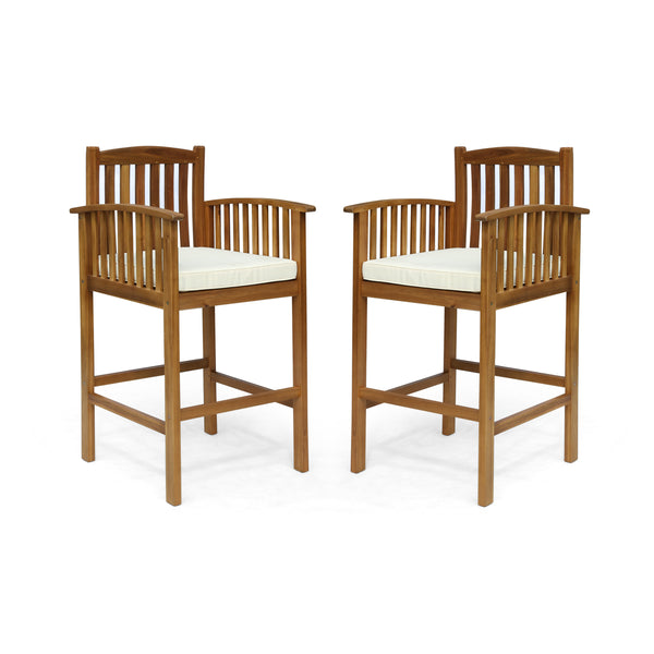 gdf studio Grace Outdoor Acacia Barstools Gray Finish and Dark (Set of 2)