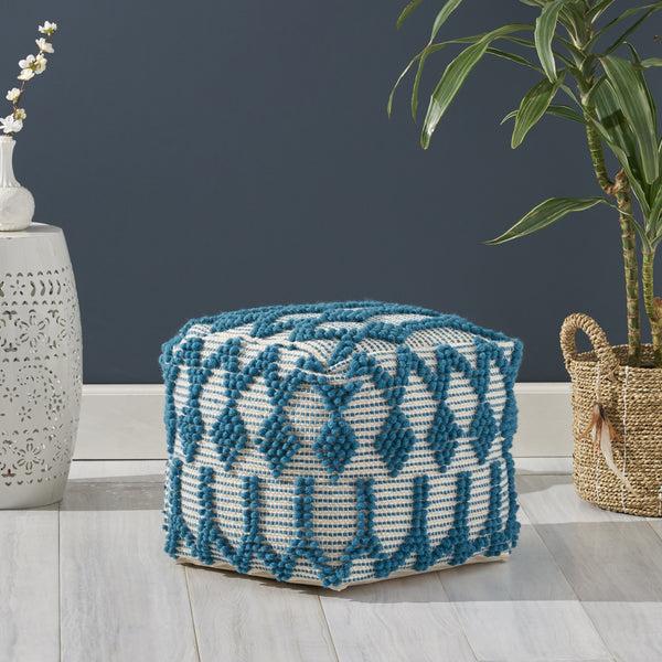 Gdf Studio Gracious Boho Wool And Cotton Ottoman Pouf