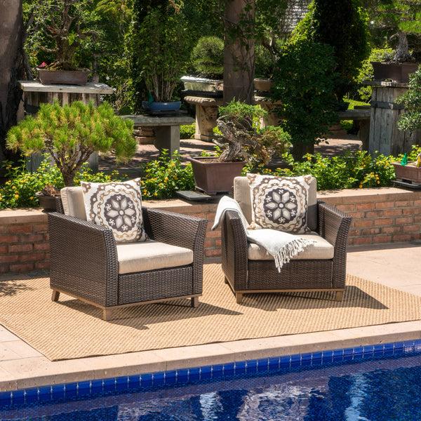 Gdf Studio Grady Outdoor Aluminum Framed Mix Brown Wicker Club Chairs (Set Of 2)