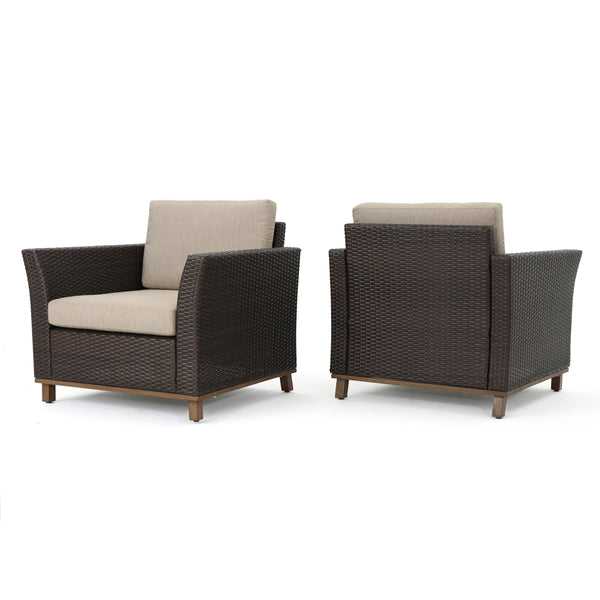 gdf studio Grady Outdoor Aluminum Framed Mix Brown Wicker Club Chairs (Set of 2)