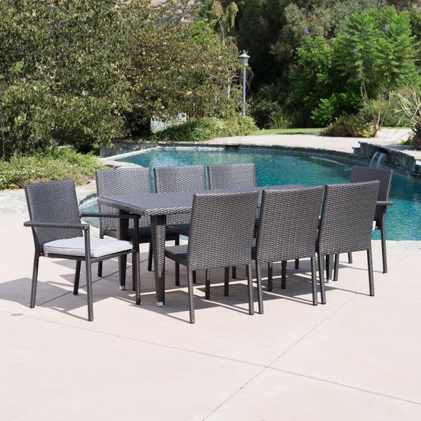 Gdf Studio Grand Outdoor 9 Piece Wicker Dining Set With Water Resistant Cushions