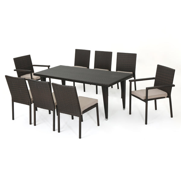 gdf studio Grand Outdoor 9 Piece Wicker Dining Set with Water Resistant Cushions