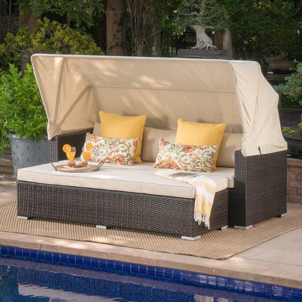 Gdf Studio Grayson Outdoor Aluminum Framed Wicker Sofa With Water Resistant Canopy