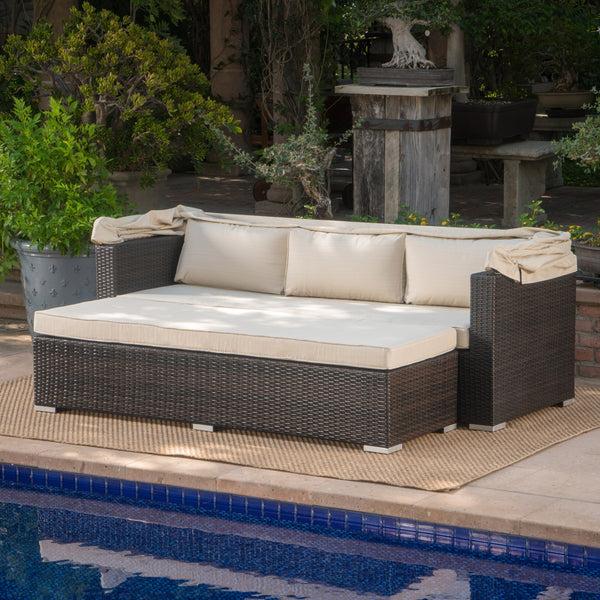 Gdf Studio Grayson Outdoor Aluminum Framed Wicker Sofa With Water Resistant Canopy
