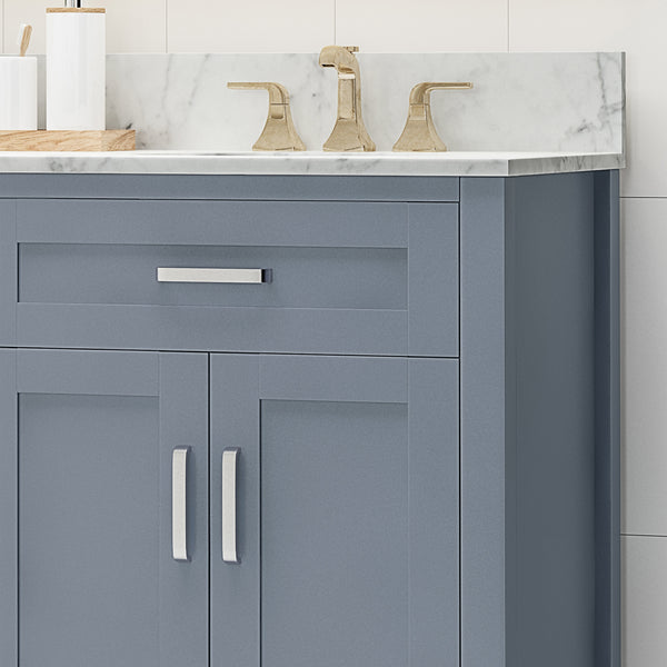 Gdf Studio Greeley Contemporary 60" Wood Double Sink Bathroom Vanity With Marble Counter Top With Carrara White Marble