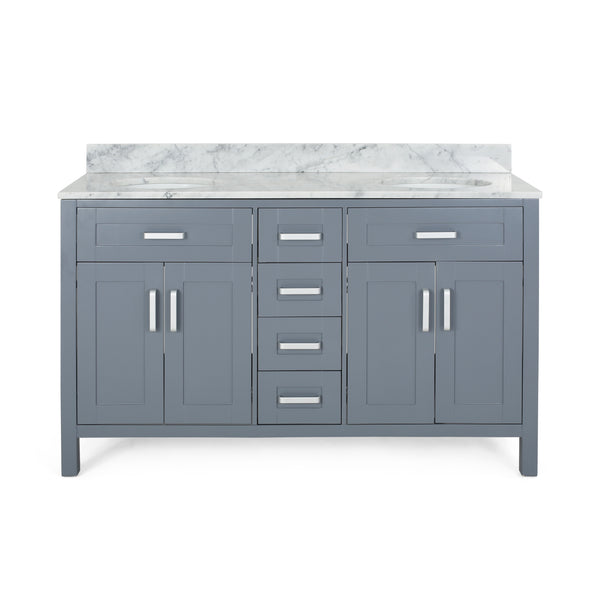 gdf studio Greeley Contemporary 60" Wood Double Sink Bathroom Vanity with Marble Counter Top with Carrara White Marble