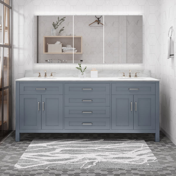 Gdf Studio Greeley Contemporary 72" Wood Double Sink Bathroom Vanity With Marble Counter Top With Carrara White Marble