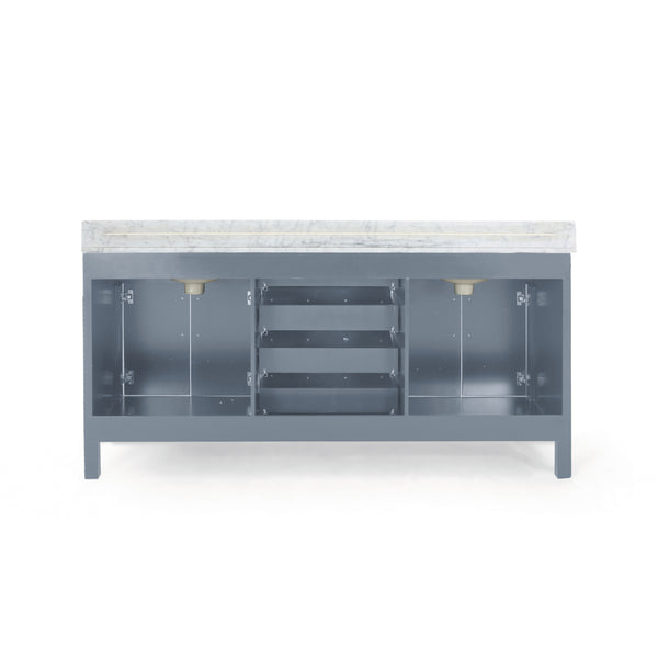 Gdf Studio Greeley Contemporary 72" Wood Double Sink Bathroom Vanity With Marble Counter Top With Carrara White Marble