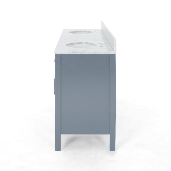 Gdf Studio Greeley Contemporary 72" Wood Double Sink Bathroom Vanity With Marble Counter Top With Carrara White Marble