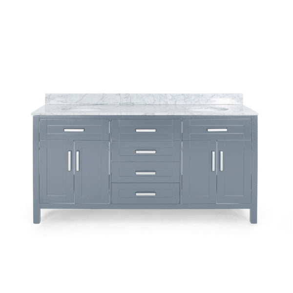 gdf studio Greeley Contemporary 72" Wood Double Sink Bathroom Vanity with Marble Counter Top with Carrara White Marble