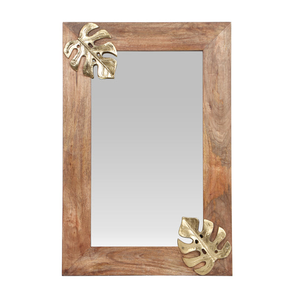 Gdf Studio Greenler Boho Handcrafted Rectangular Mango Wood Wall Mirror Natural And Antique Gold