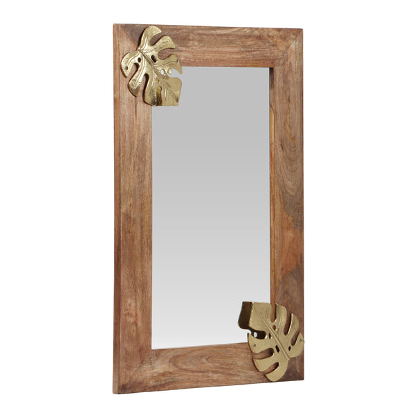 gdf studio Greenler Boho Handcrafted Rectangular Mango Wood Wall Mirror Natural and Antique Gold